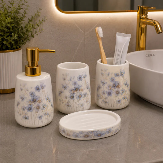 Brilliant Luxury Blue Flower Bathroom Accessory Set
