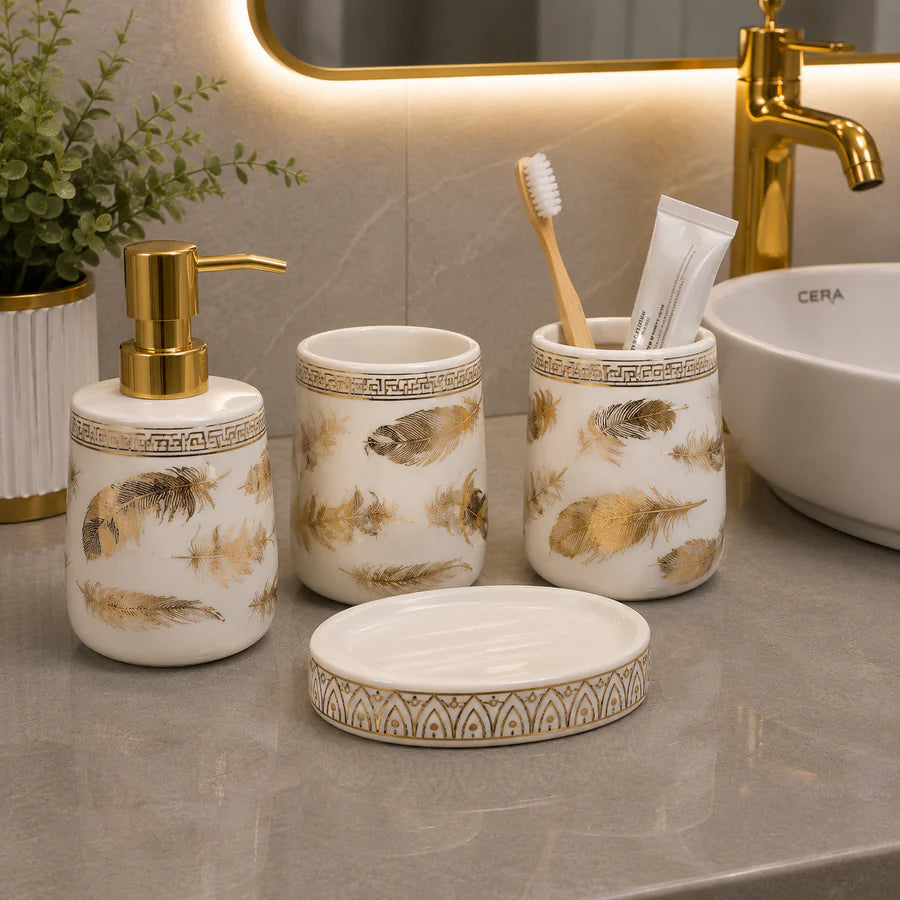 Brilliant Luxury Gold Leaf Bathroom Accessory Set