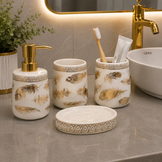 Brilliant Luxury Gold Leaf Bathroom Accessory Set