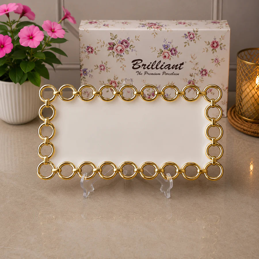Brilliant Golden Circle Luxe 15" Rectangular Ceramic Plate