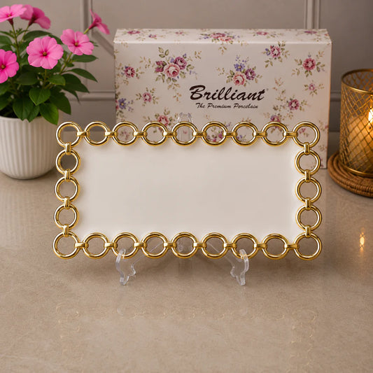 Brilliant Golden Circle Luxe 15" Rectangular Ceramic Plate