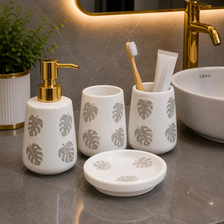 Brilliant Luxury Leaf White Bathroom Accessory Set