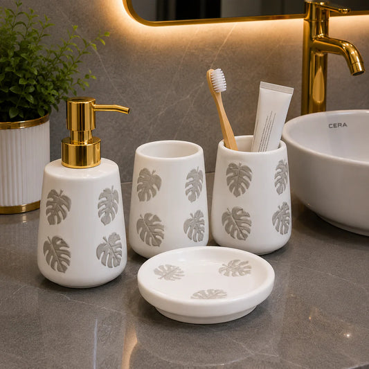 Brilliant Luxury Leaf White Bathroom Accessory Set