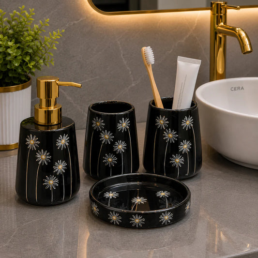 Brilliant Luxury Black Sun Flower Bathroom Accessory Set