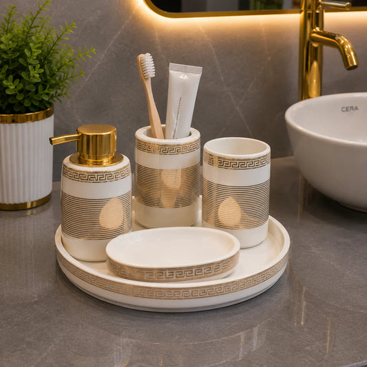 Brilliant Luxury Gold Line Bathroom Tray Set