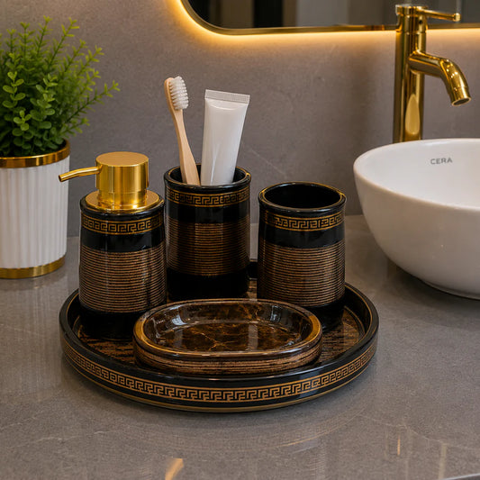 Brilliant Luxury Black Gold Bathroom Tray Set