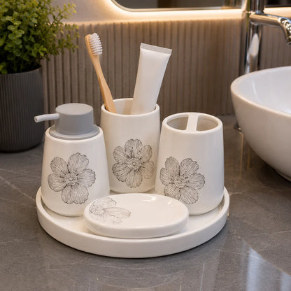 Brilliant Luxury White Floral Bathroom Tray Set