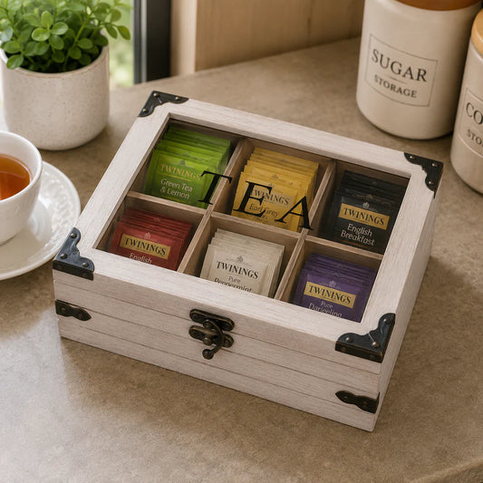 Rustic Wooden Tea Bag Storage Organizer