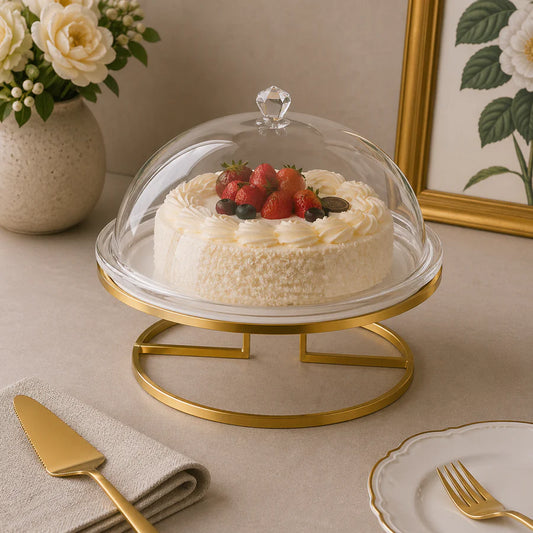 Brilliant 13-Inch Cake Stand with Dome Lid & Gold Metal Base