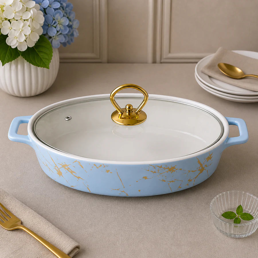 Brilliant 14-Inch Oval Ceramic Casserole Dish with Glass Lid