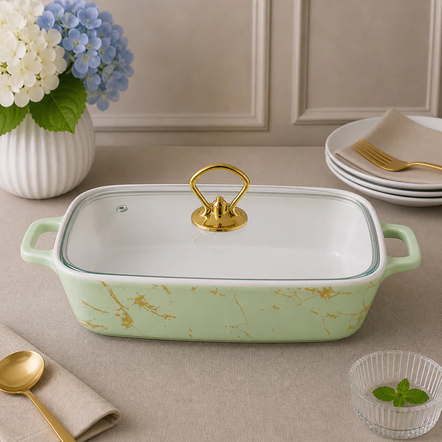 Brilliant 12-Inch Oval Ceramic Casserole Dish with Glass Lid