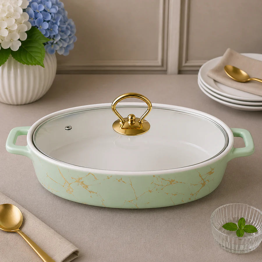 Brilliant 12-Inch Oval Ceramic Casserole Dish with Glass Lid