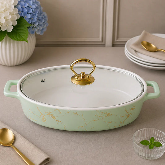 Brilliant 12-Inch Oval Ceramic Casserole Dish with Glass Lid