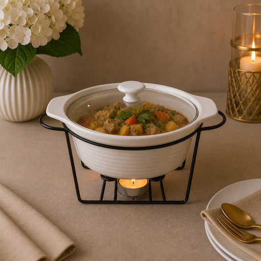 Brilliant Round Ceramic Burner Dish with Metal Stand