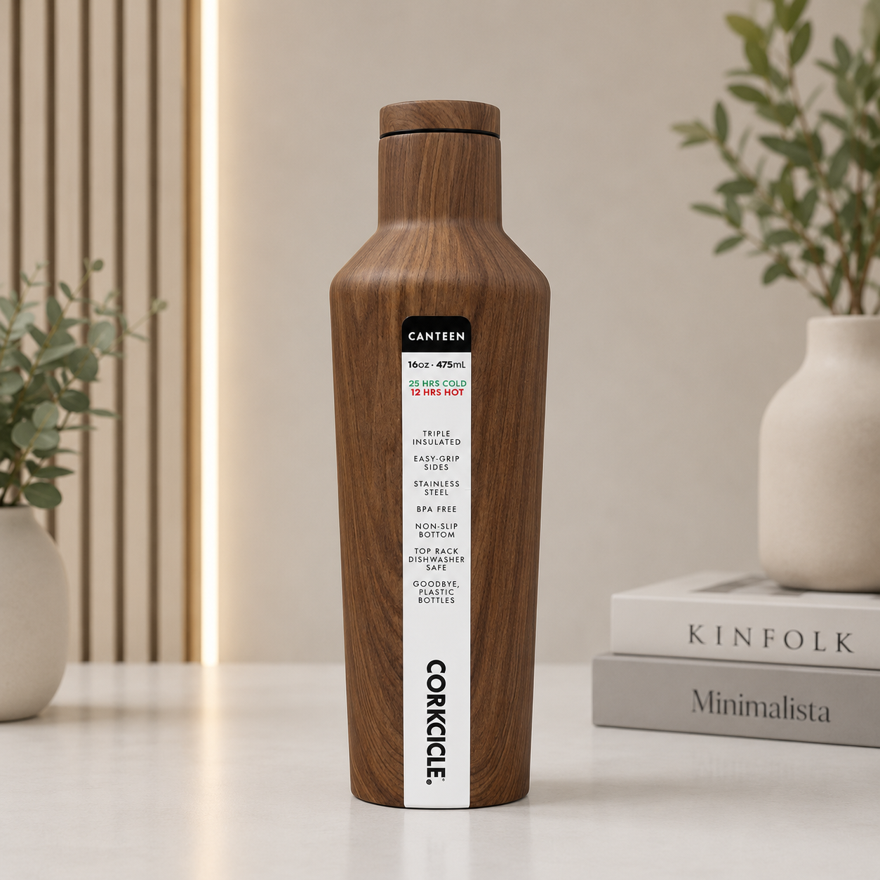Corkcicle Walnut Grain Stainless Steel Water Bottle – 16oz