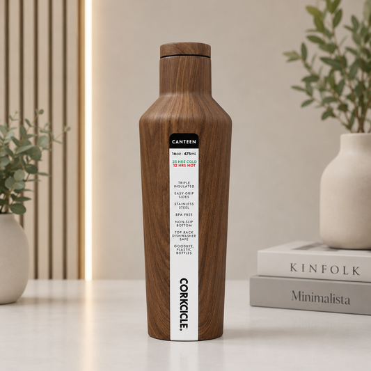 Corkcicle Walnut Grain Stainless Steel Water Bottle – 16oz