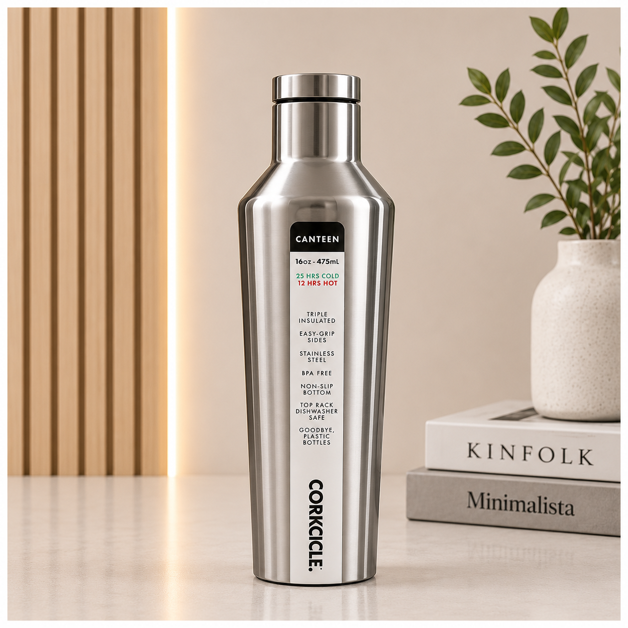 Corkcicle Silver Crest Stainless Steel Water Bottle – 16oz