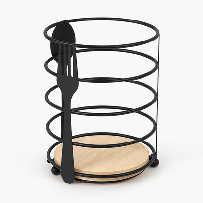 Modern Metallic & Oak Round Spoon Holder