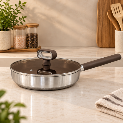 Titanium Coated Stainless Steel Frypan with Glass Lid