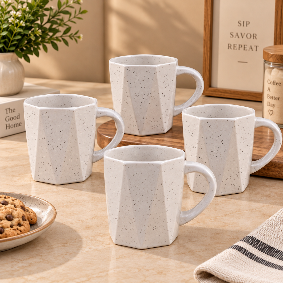 Premium Speckled Ceramic Mug Set – 4 Pcs