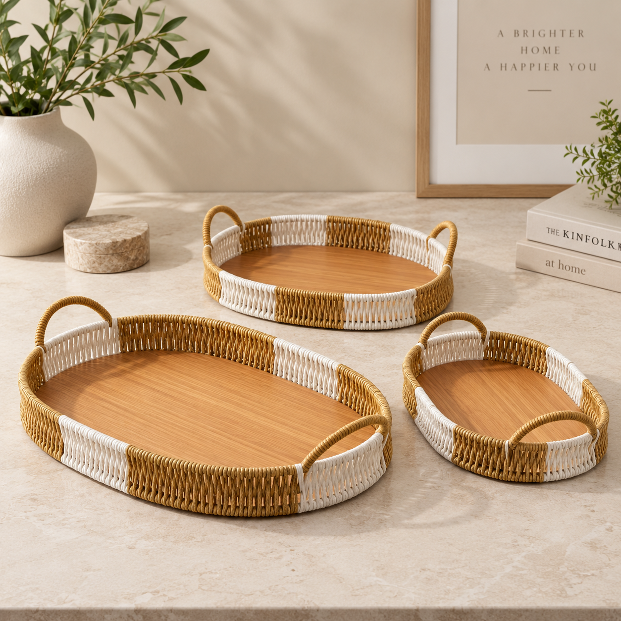3-Piece Woven Serving Tray Set - Oval
