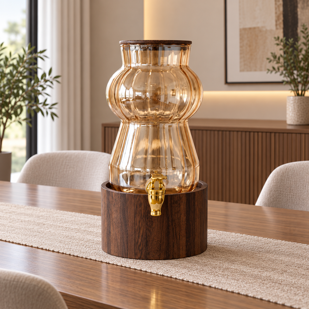 3.2L Glass Beverage Dispenser with Wooden Base (Gold)