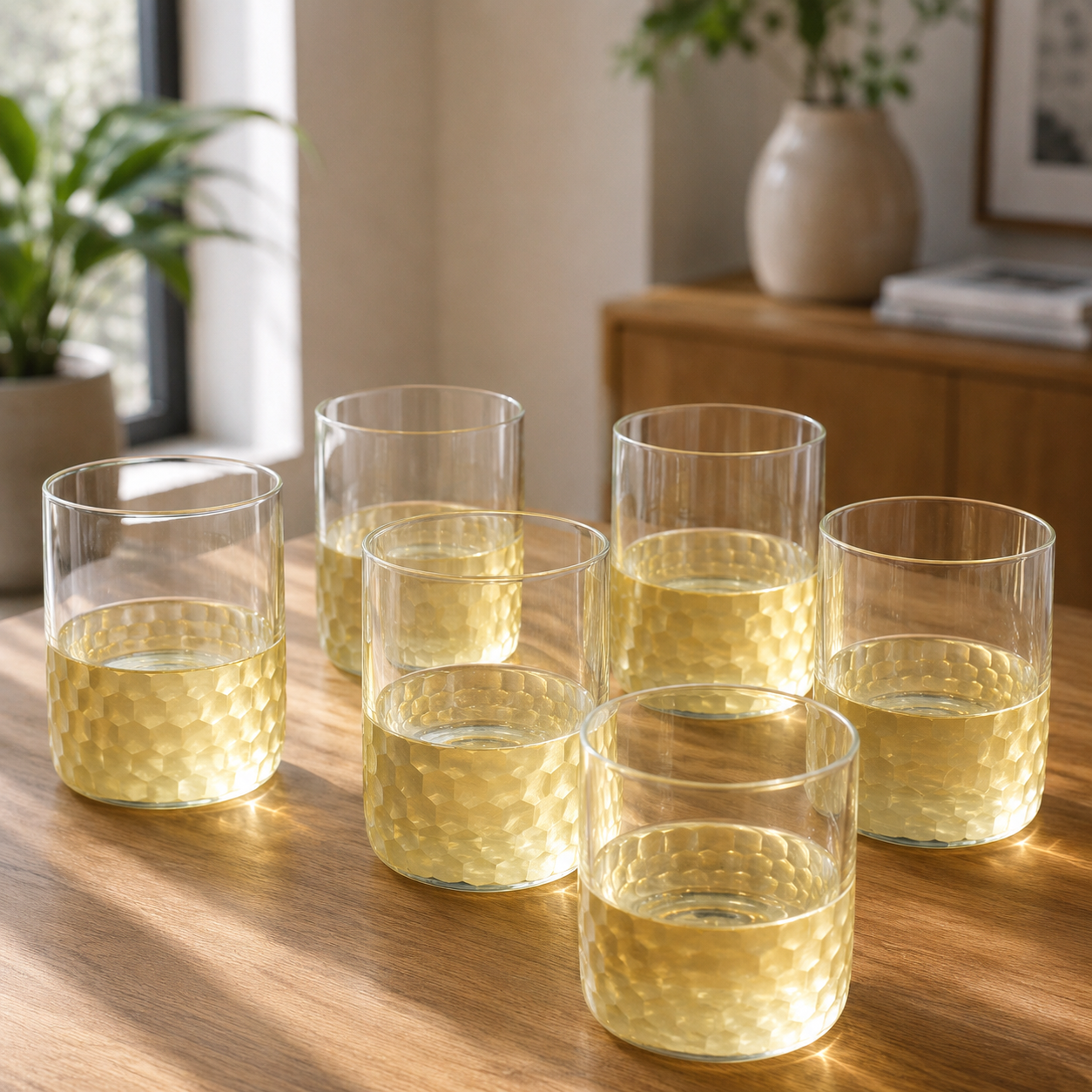 Golden Bottom Crystal Glass - Round - Set of 6
