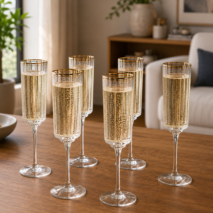 Crystal Champagne Flutes Glass - Set of 6