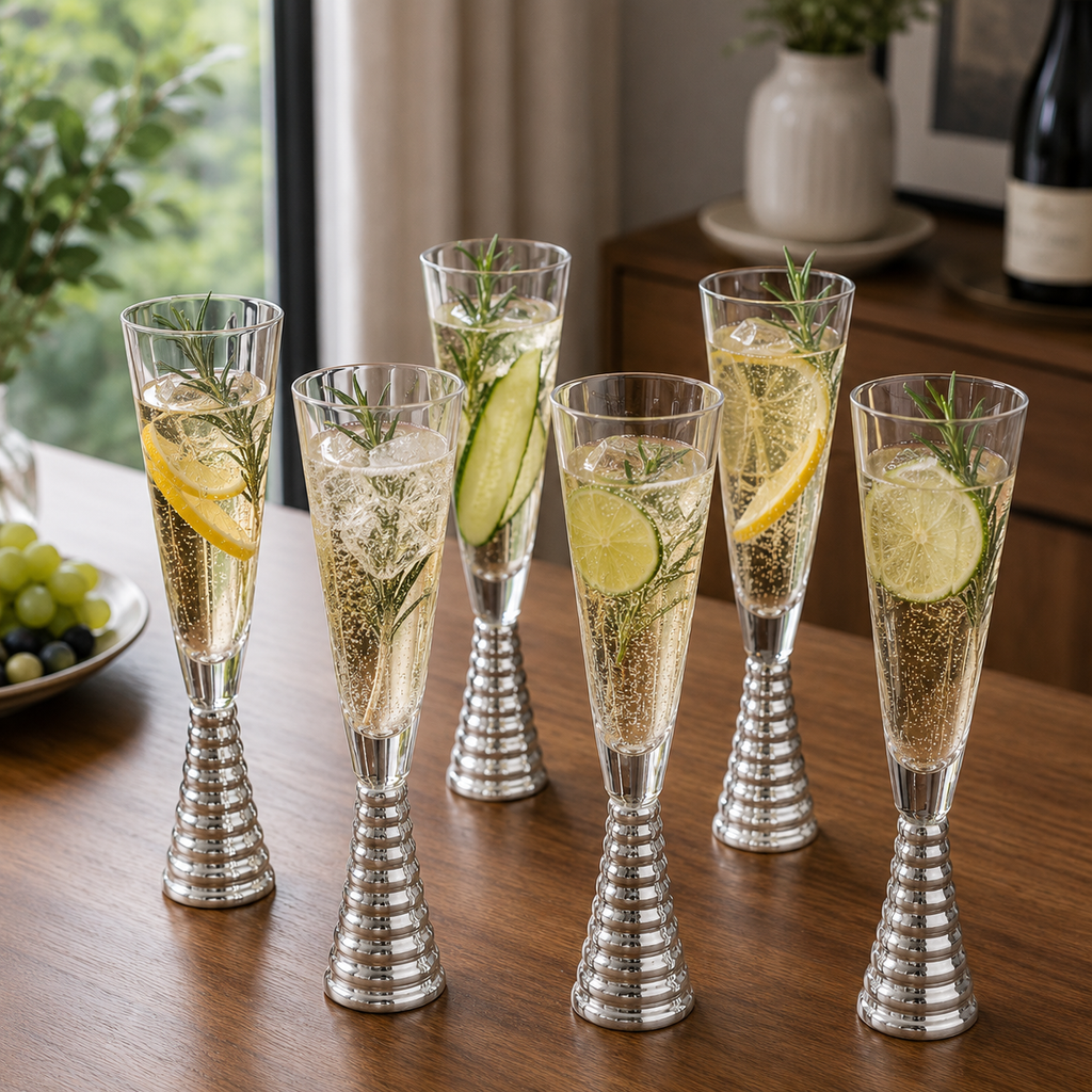 Screw Champagne Flutes Glass - Silver - Set of 6