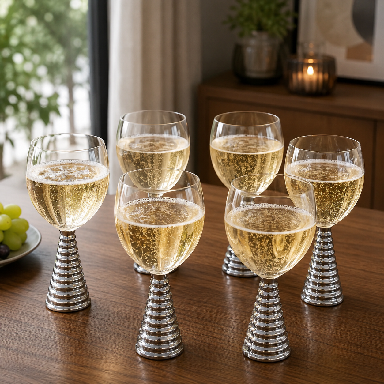 Screw Champagne Goblets Glass - Silver - Set of 6