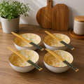 Japanese Floral Elegance Ceramic Bowls - Set of 4