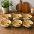 Japanese Floral Elegance Ceramic Bowls - Set of 6