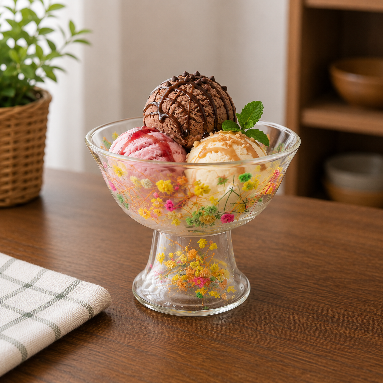 Double Wall Floral Glass Bowl