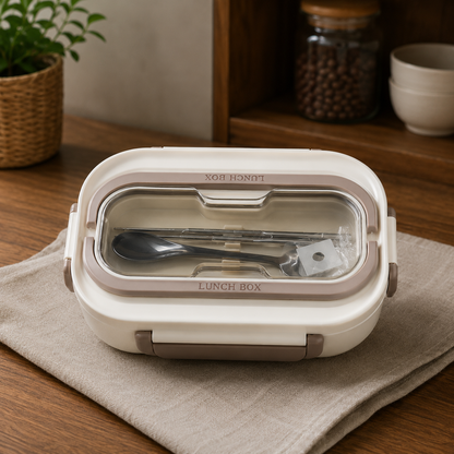 2-Compartment Bento Lunch Box with Spoon & Fork