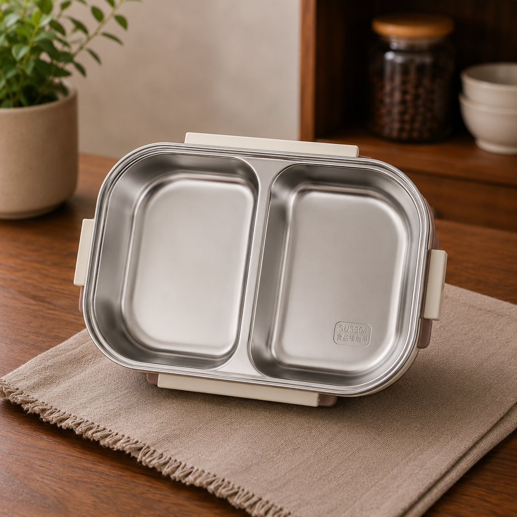 2-Compartment Bento Lunch Box with Spoon & Fork