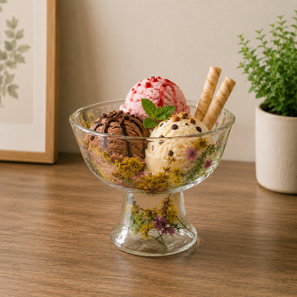 Double Wall Floral Glass Bowl
