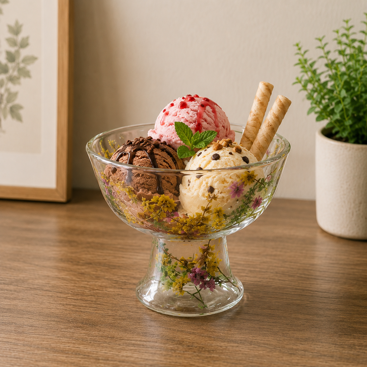 Double Wall Floral Glass Bowl
