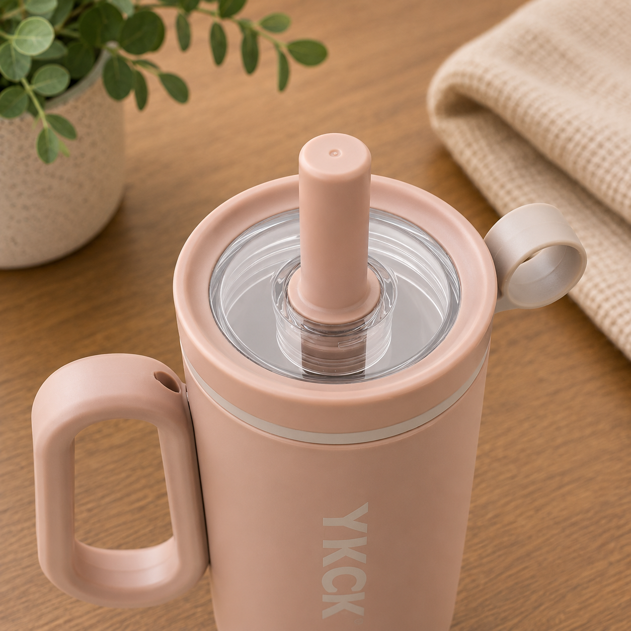 YKCK Vacuum Insulated Travel Tumbler with Handle & Straw – Beige | 40oz
