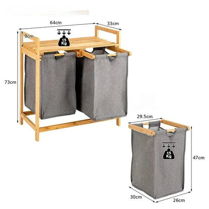Bamboo Laundry Hamper With Dual Compartments - Grey
