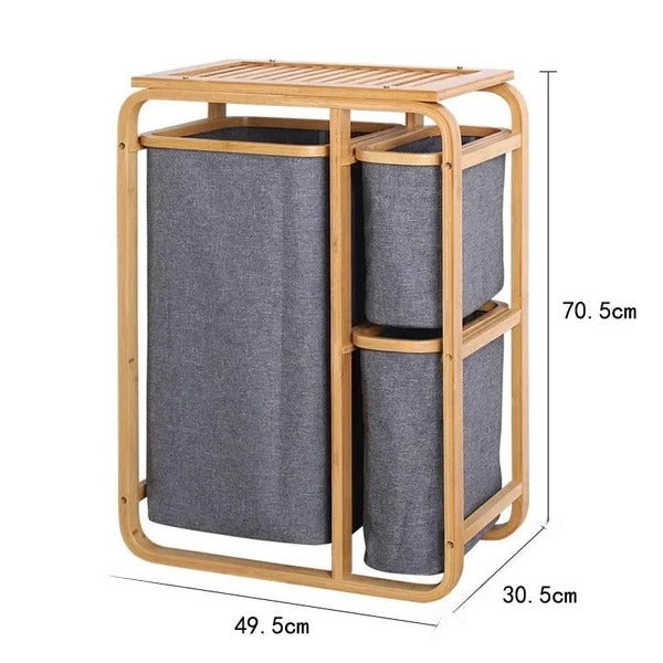 3 Grid Bamboo Laundry Basket - Grey