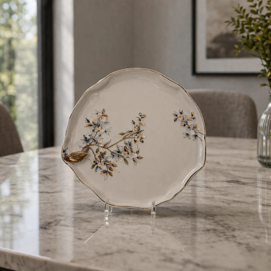 Angela Elegant Floral Gold-Rim Ceramic Dinner Plate – 8 Inch