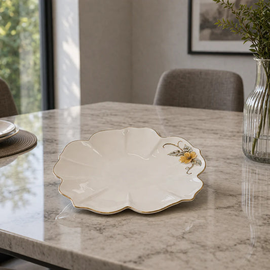 Angela Elegant Floral Gold Accent Ceramic Dinner Plate – 7.5 Inch