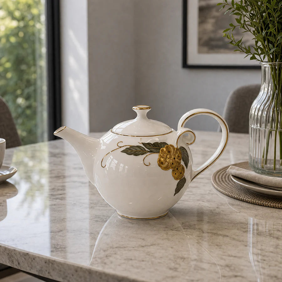 Angela Elegant Gold Floral Ceramic Teapot