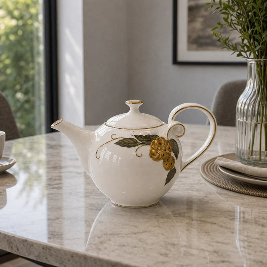 Angela Elegant Gold Floral Ceramic Teapot