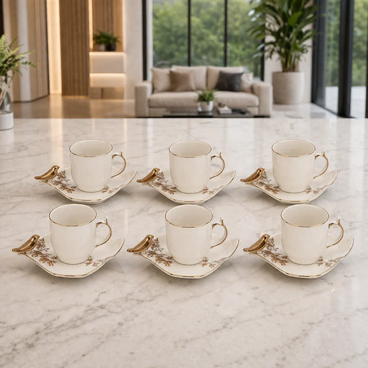 Angela Golden Bird Accent 6-Piece Ceramic Tea Cup Set