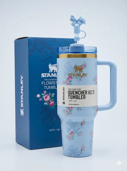 The Floral Quencher H2.0 FlowState™ Tumbler | 40 OZ | Blue