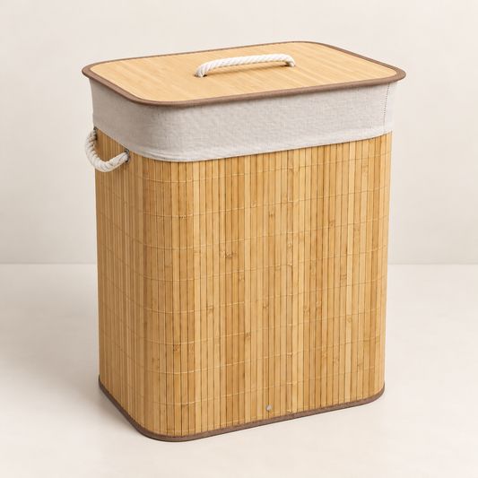 Premium Bamboo Laundry Basket with Lid & Rope Handles – 40 × 30 × 60 cm