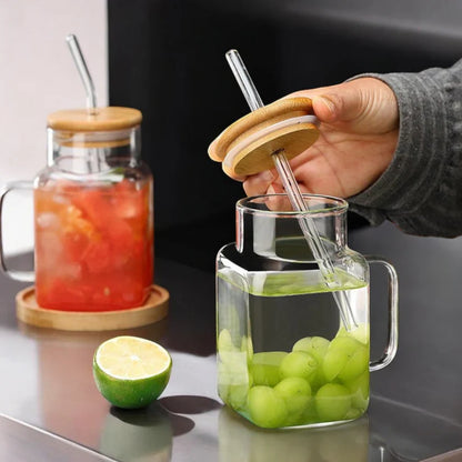 Square Glass Tumbler with Lid & Straw