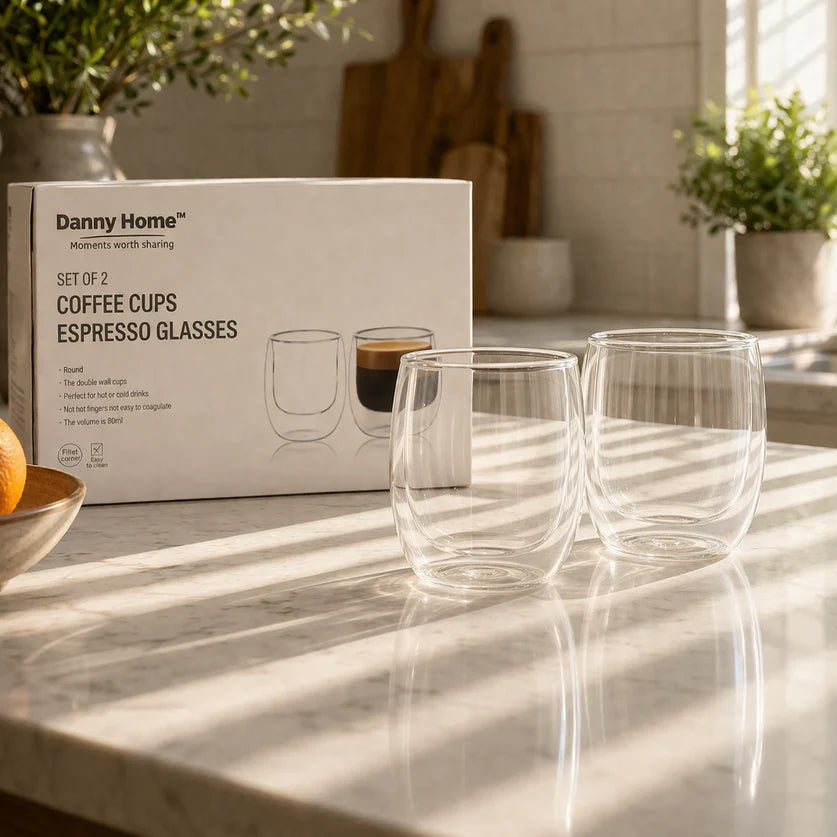 Danny Home Double Walled Espresso Glasses 80ml - 2Pcs Set