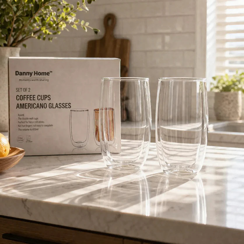 Danny Home Double Walled Americano Glasses 400ml - 2Pcs Set